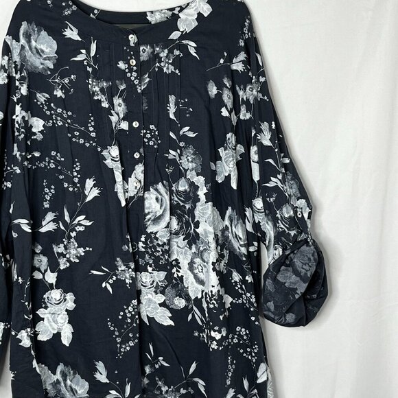 Soft Surroundings Sheer Silk Satin Leaves Hi-Low Tunic‎ Blouse Blue Button Up 2X - Picture 2 of 10